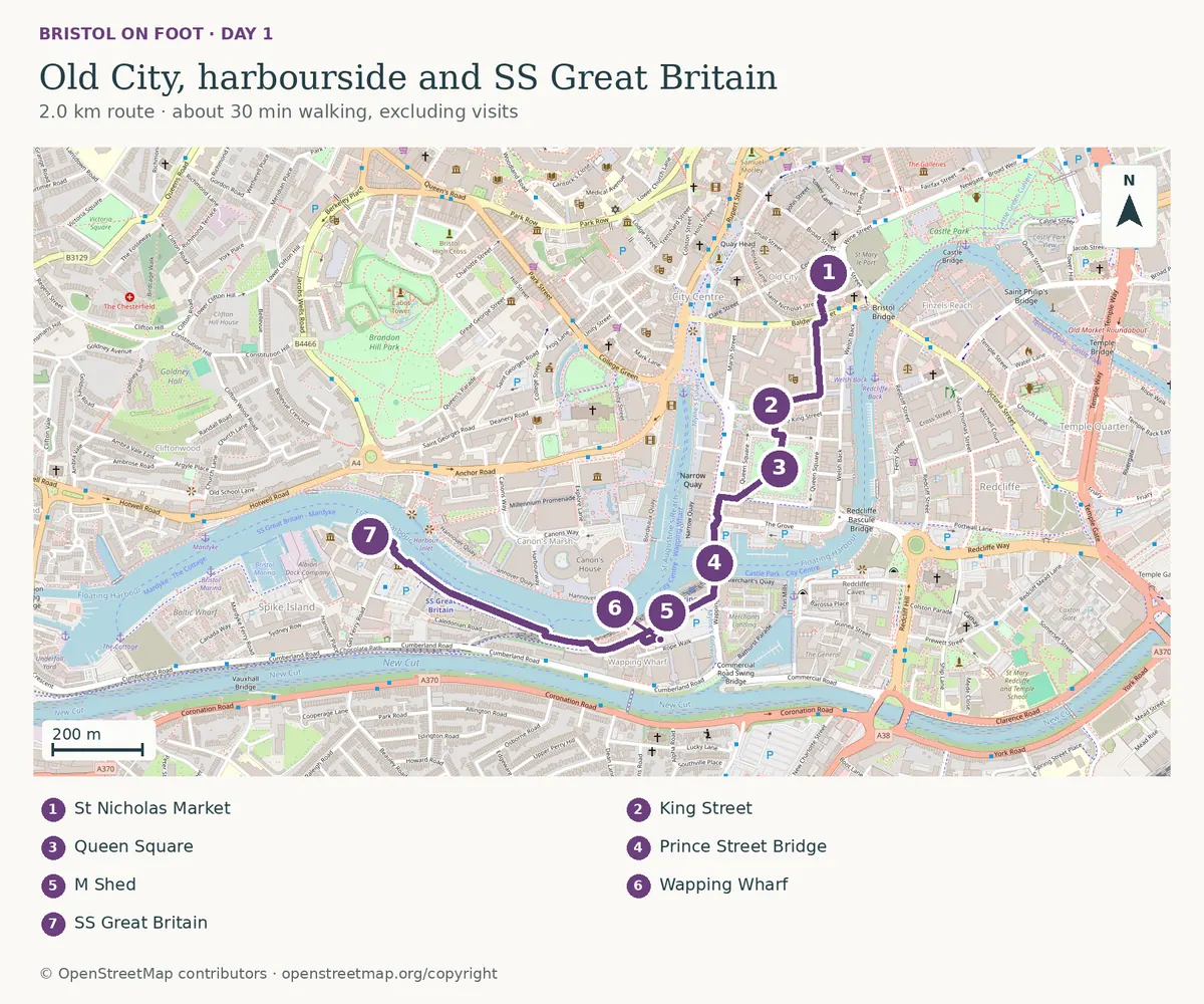 Bristol map — Day 1 · Old City and harbourside
