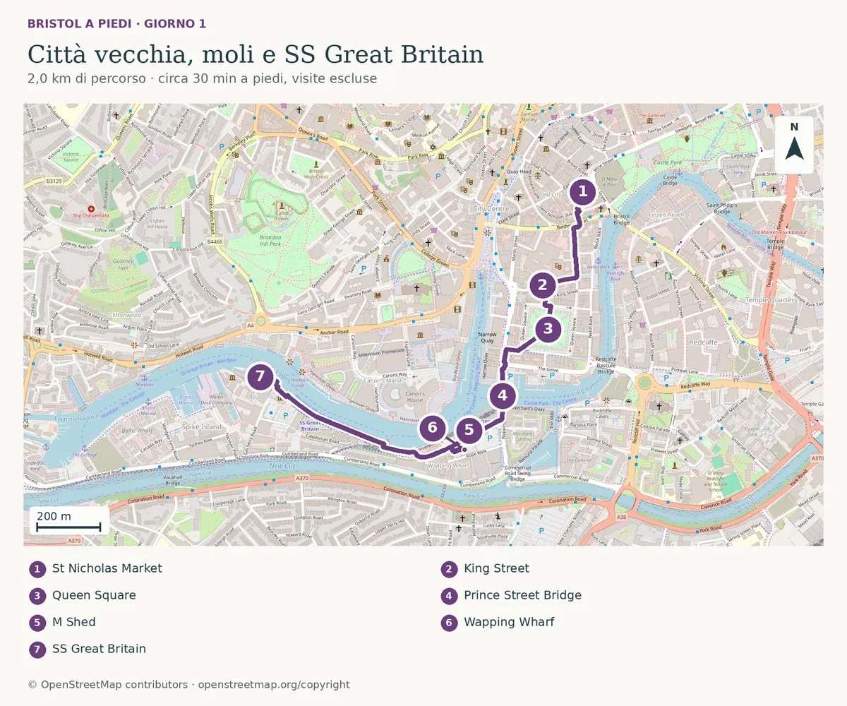 Mappa di Bristol — Giorno 1 · Città vecchia e lungofiume