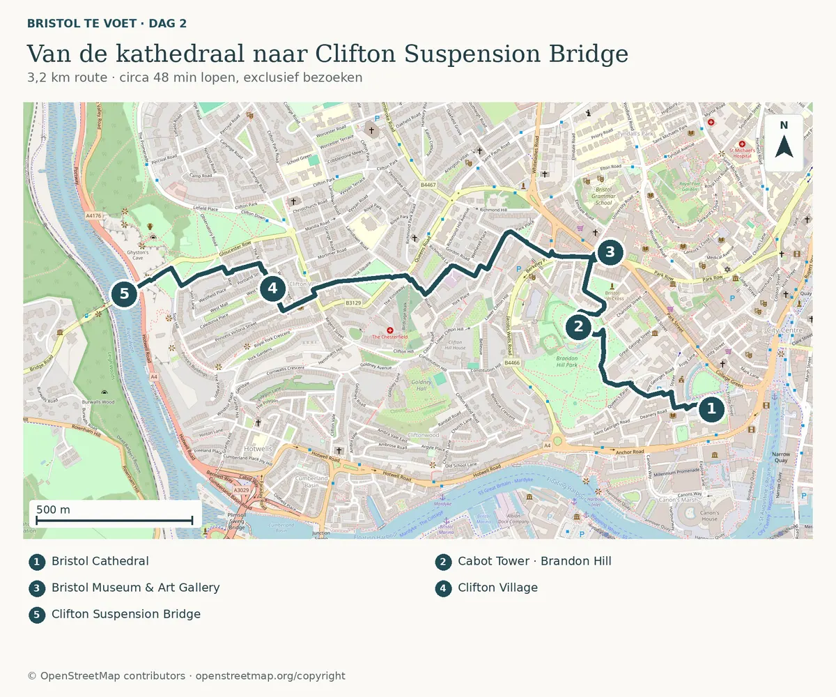 Kaart van Bristol — Dag 2 · Clifton en de uitzichtpunten