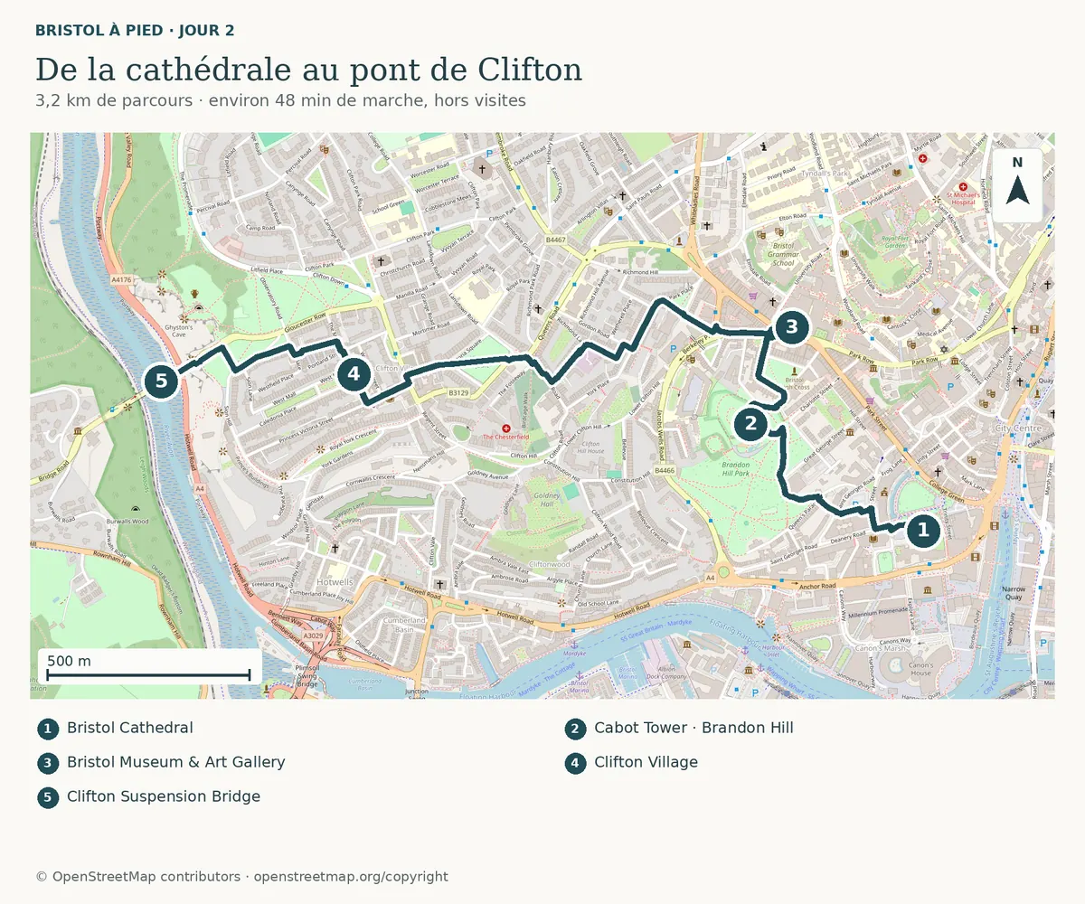 Carte de Bristol — Jour 2 · Clifton et les points de vue